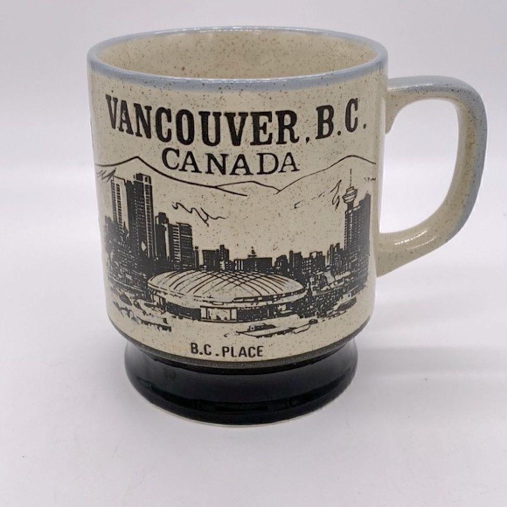Sigal Bro. VTG Japan Vancouver B.C. Etched Brown Speckled Glazed Stoneware Mug